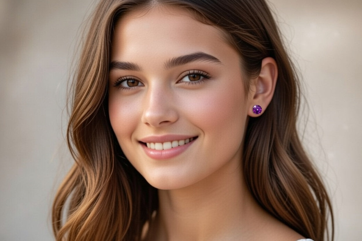 R30010 EARRINGS XIRIUS AMETHYST 6MM SS